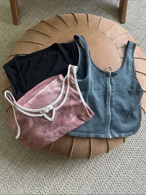 Pink Rose Three-Pack Tank Tops — Black, Dusty Pink & Slate Blue